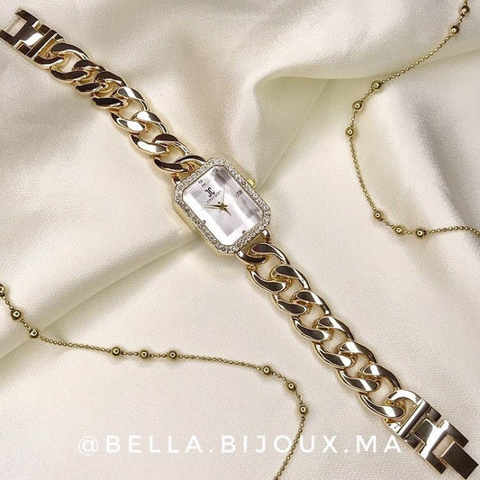 Montre Bijou Elégante-Bracelet Chaine Dorée